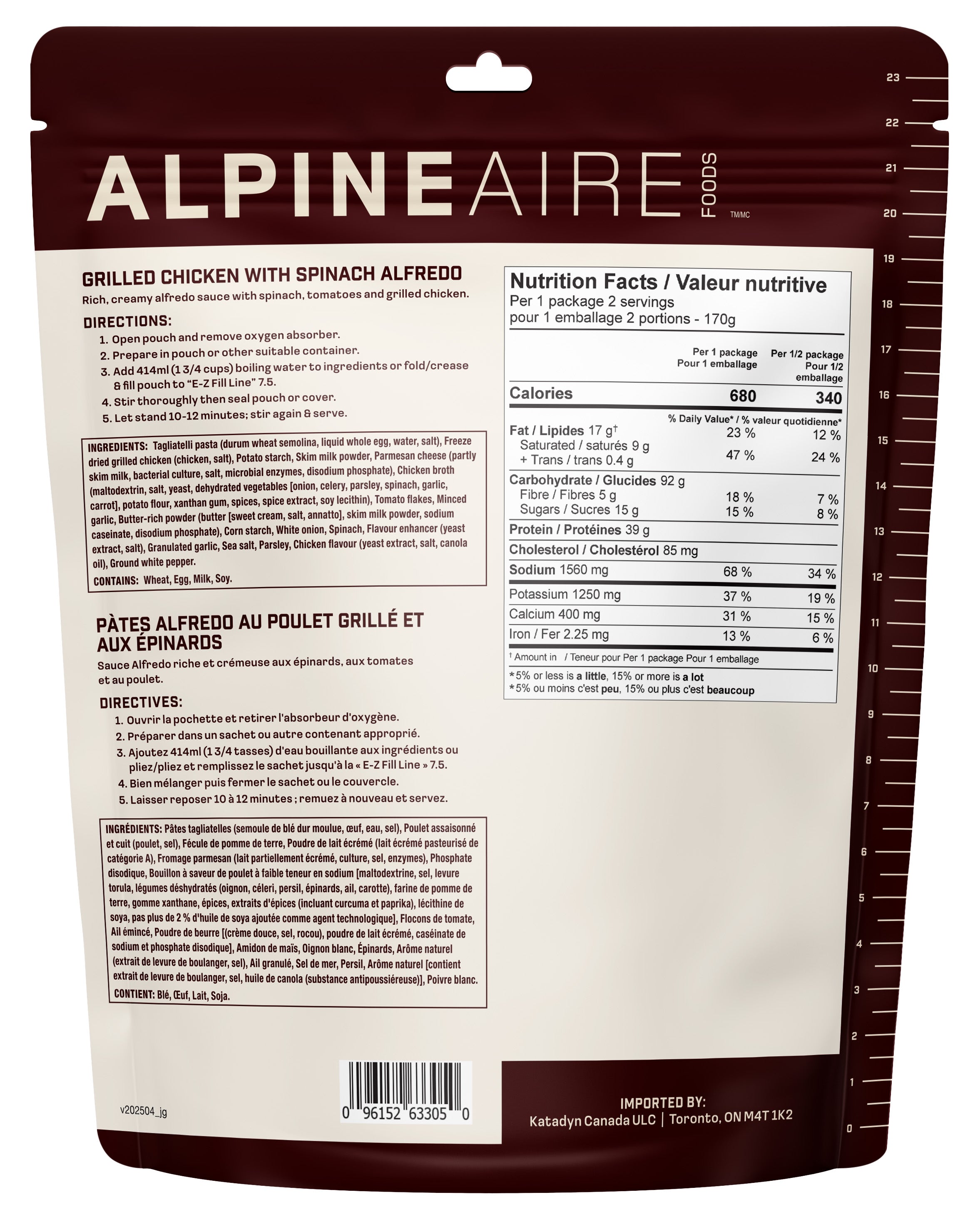 AlpineAire Grilled Chicken with Spinach Alfredo Pasta