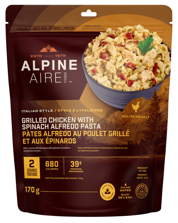 AlpineAire Grilled Chicken with Spinach Alfredo Pasta