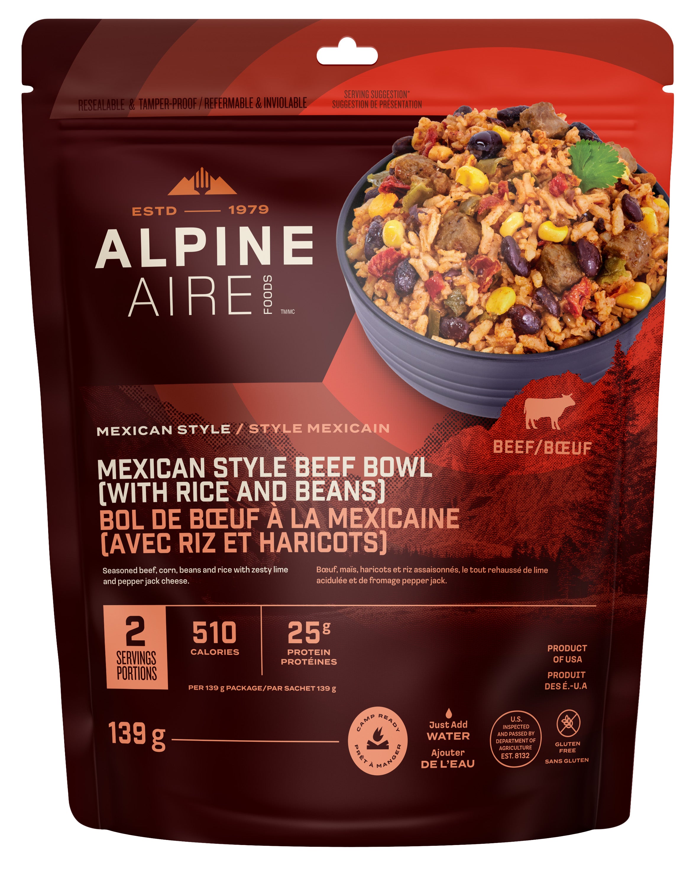 AlpineAire Mexican-Style Beef Bowl ( With Rice and Beans)- 2 Servings