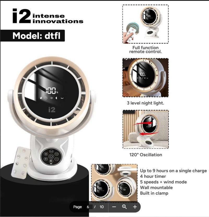 i2 USB Rechargeable Desktop Fan