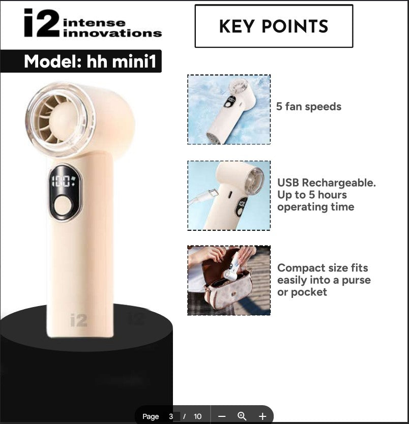 i2 Compact USB Rechargeable Fan