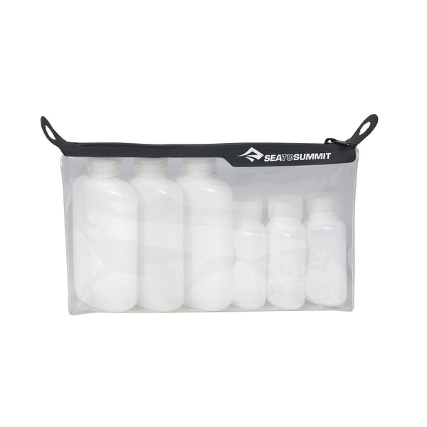 Travelling Light TPU Clear Zip Pouch with 6 Bottles - TSA Carry on Size