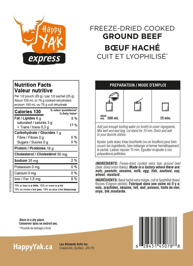 Happy Yak Freeze-dried Cooked Ground beef