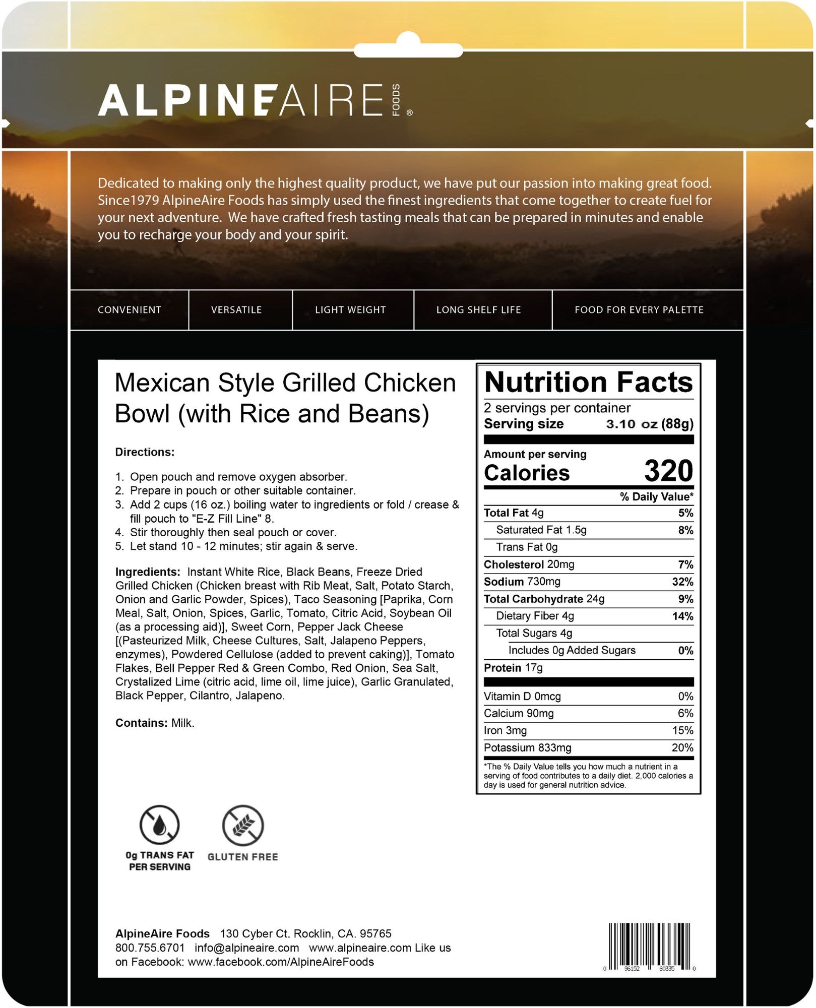 AlpineAire Mexican-Style Grilled Chicken Bowl - 2 Servings
